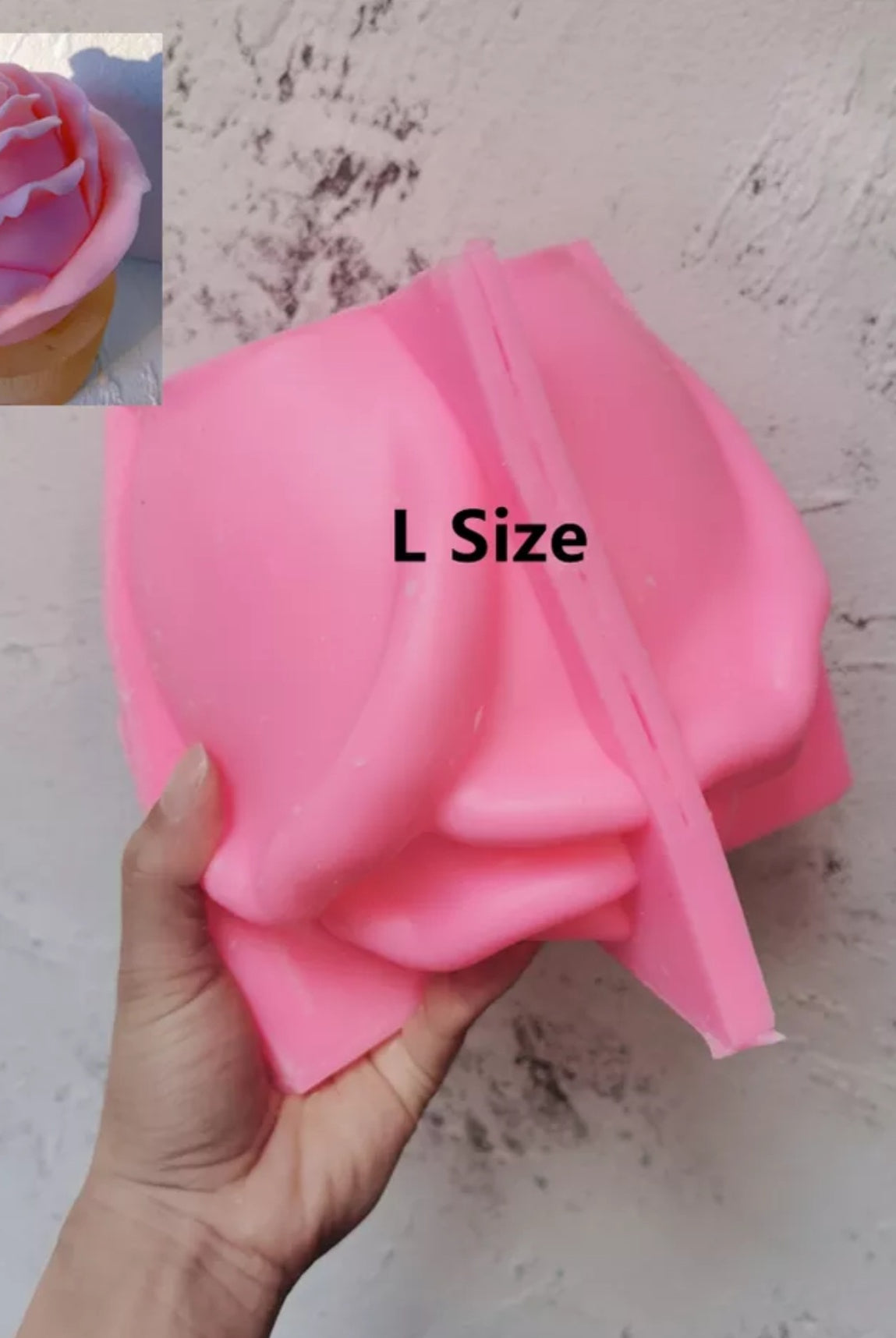 Large Rose Candle Moulds (Pink) 4 - Silicone Mould, Mold for DIY Candles. Created using candle making kit with cotton candle wicks and candle colour chips. Using soy wax for pillar candles. Sold by Myka Candles Moulds Australia