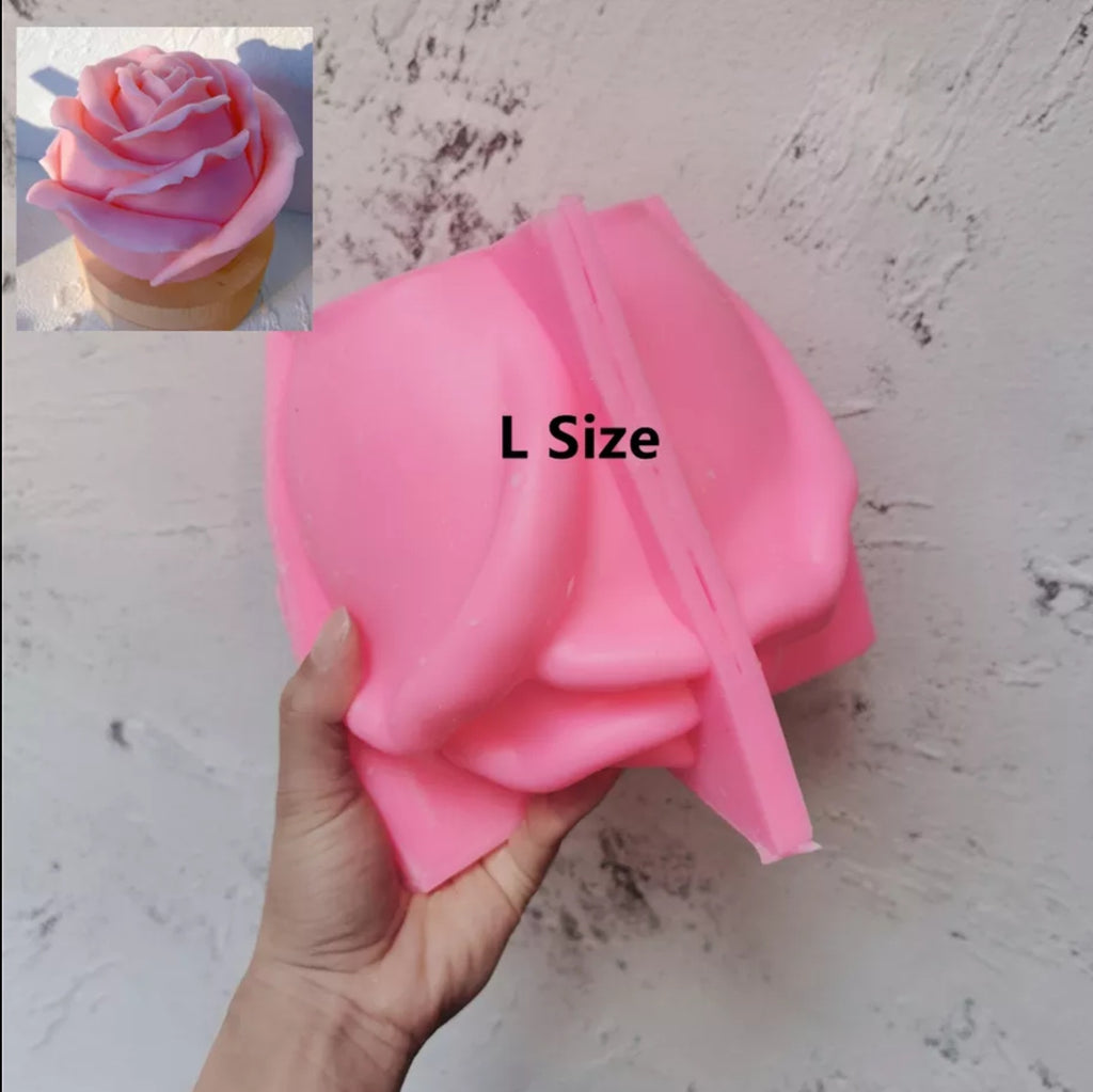 Large Rose Candle Moulds (Pink) 4 - Silicone Mould, Mold for DIY Candles. Created using candle making kit with cotton candle wicks and candle colour chips. Using soy wax for pillar candles. Sold by Myka Candles Moulds Australia