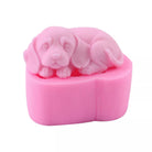 An aesthetic Sleeping Puppy Candle Mould silicone candle mould from MYKA Candles and Moulds, perfect for soap, resin, and cake mould art.