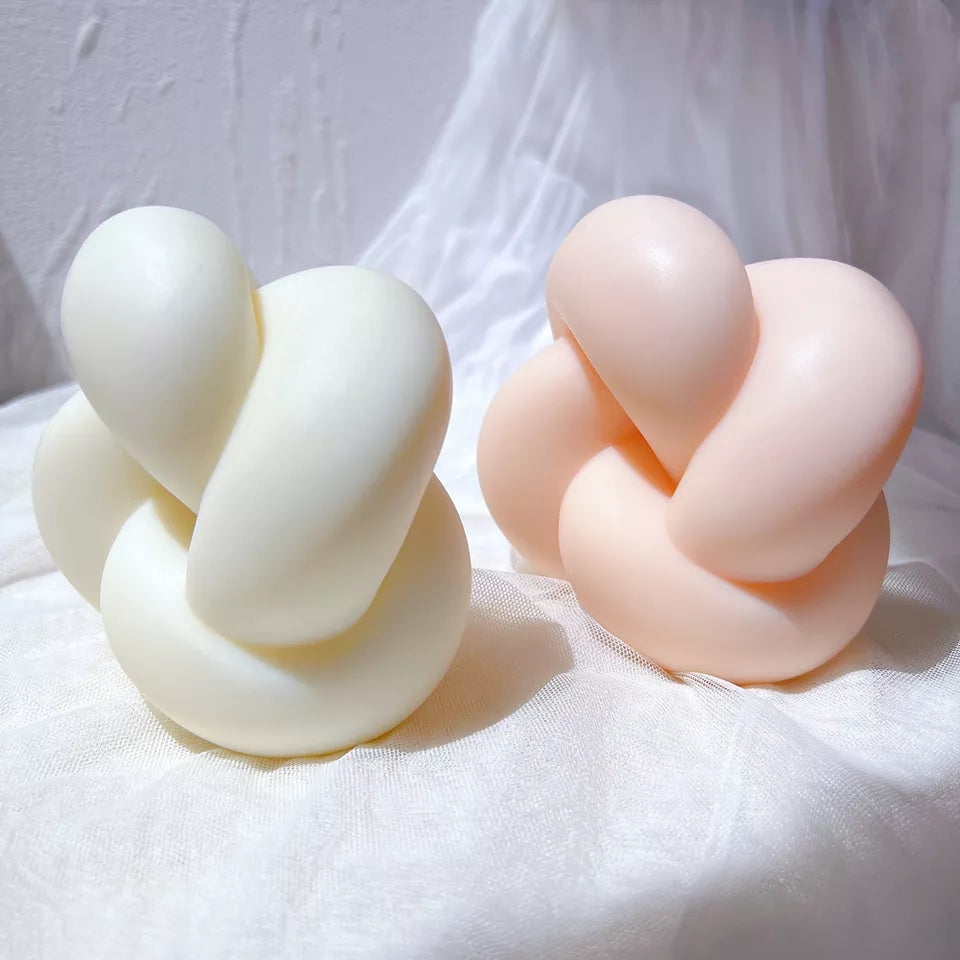Close-up of the Square Knot Candle Mould silicone candle mould by MYKA Candles and Moulds for soy wax, soap moulds, and baking mould hobbyists.