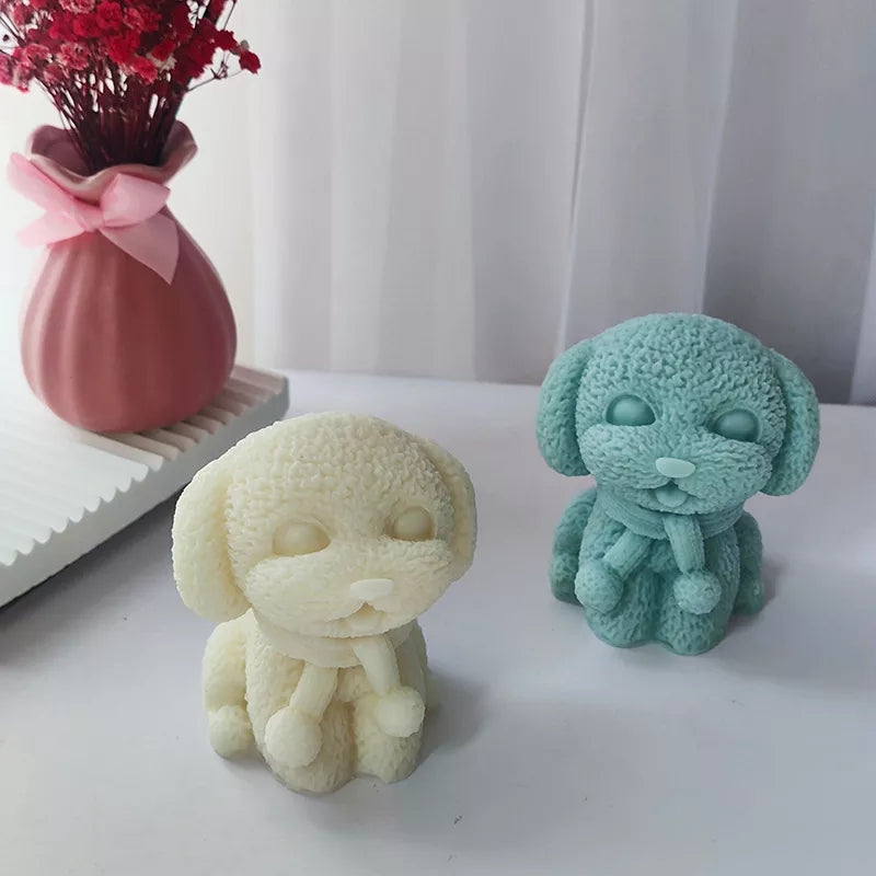 A premium Winter Puppy Candle Mould silicone candle mold by MYKA Candles and Moulds, a versatile tool for soap, resin, and cake mould crafting.