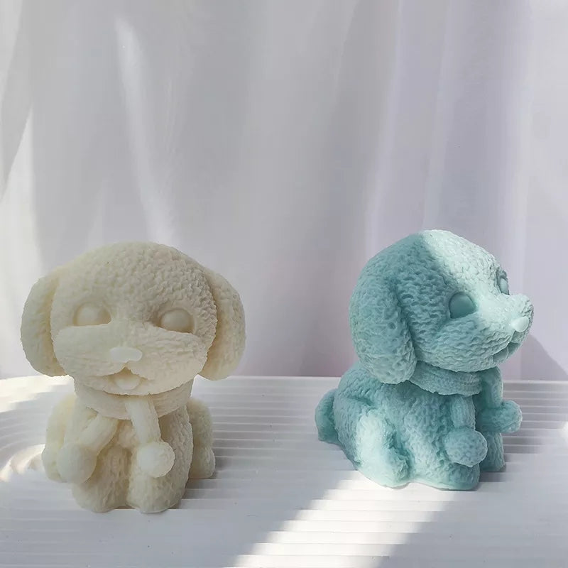 An aesthetic Winter Puppy Candle Mould silicone candle mould from MYKA Candles and Moulds, perfect for soap, resin, and cake mould art.