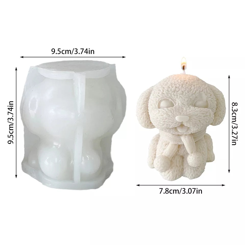 An intricate Winter Puppy Candle Mould silicone candle mold by MYKA Candles and Moulds, designed for aesthetic candles and resin moulds.